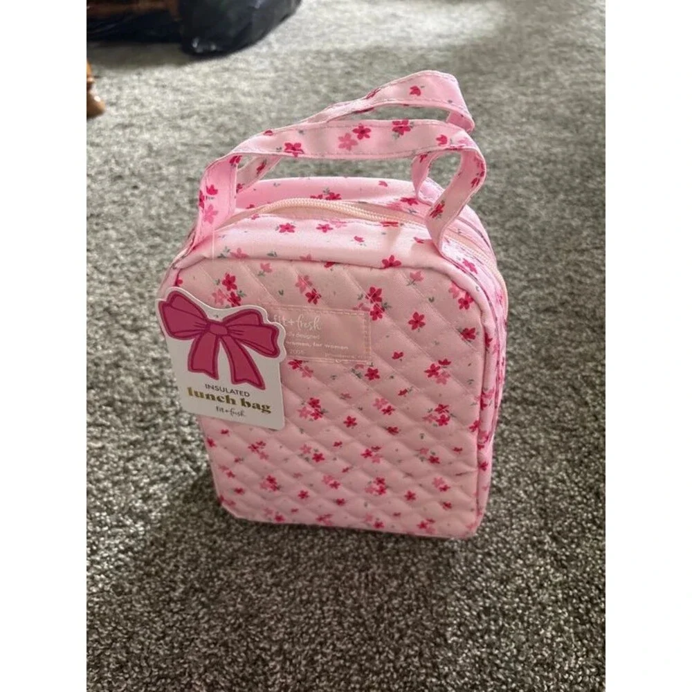 Pink flower lunch bag